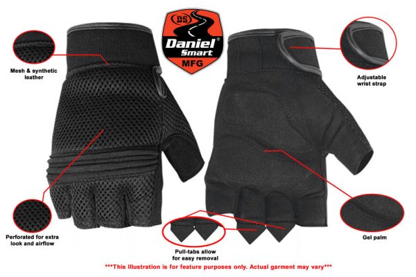 DS10 Synthetic Leather/ Mesh Fingerless Glove - Image 2