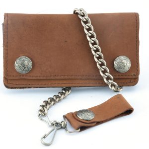BWC231 Buffalo Nickel Snap Brown Leather Long Bi-Fold Biker Wallet