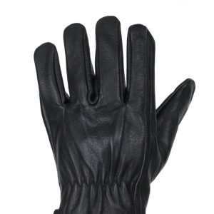 Snug Fit Deer Skin Leather Gloves W/ Creased Wrists  - Black