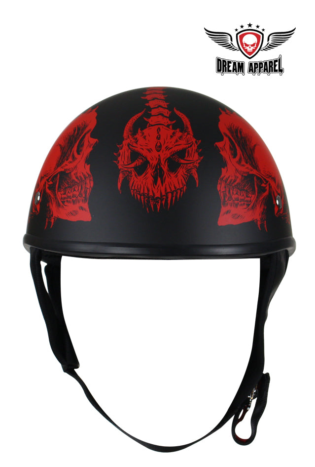 Flat Black DOT Helmet with Red Horned Skeletons - Image 2