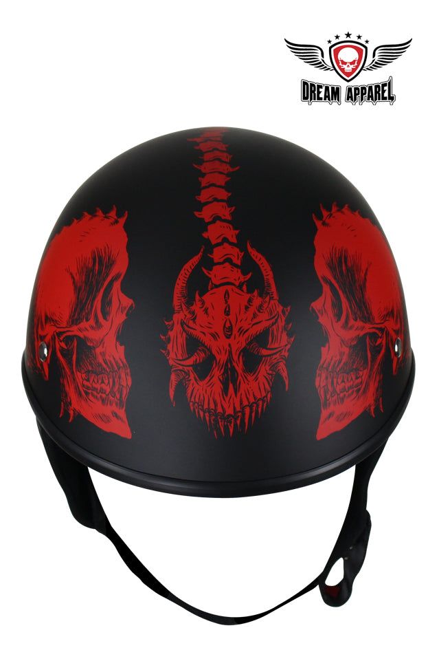 Flat Black DOT Helmet with Red Horned Skeletons - Image 3