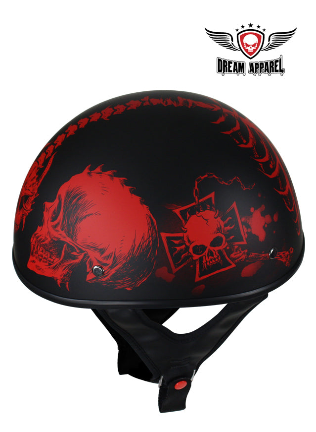Flat Black DOT Helmet with Red Horned Skeletons - Image 4