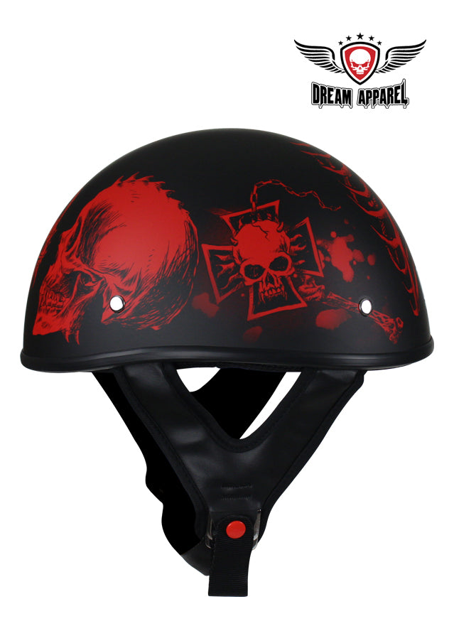 Flat Black DOT Helmet with Red Horned Skeletons - Image 5