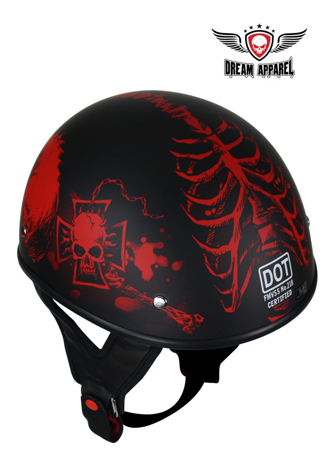 Flat Black DOT Helmet with Red Horned Skeletons - Image 6