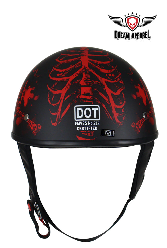 Flat Black DOT Helmet with Red Horned Skeletons - Image 7