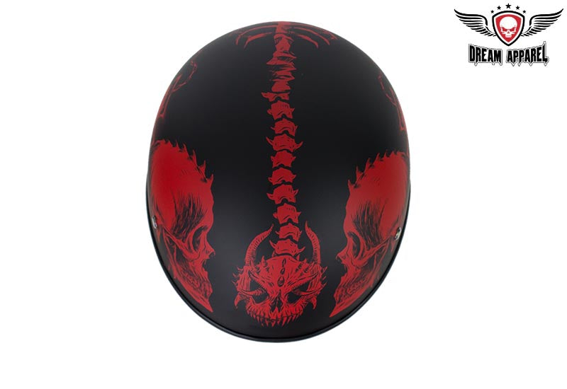 Flat Black DOT Helmet with Red Horned Skeletons - Image 8