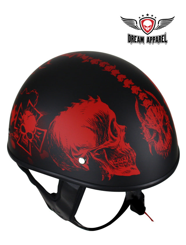 Flat Black DOT Helmet with Red Horned Skeletons - Image 9
