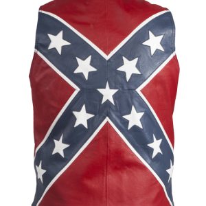 Mens Leather Vest With Rebel Flag
