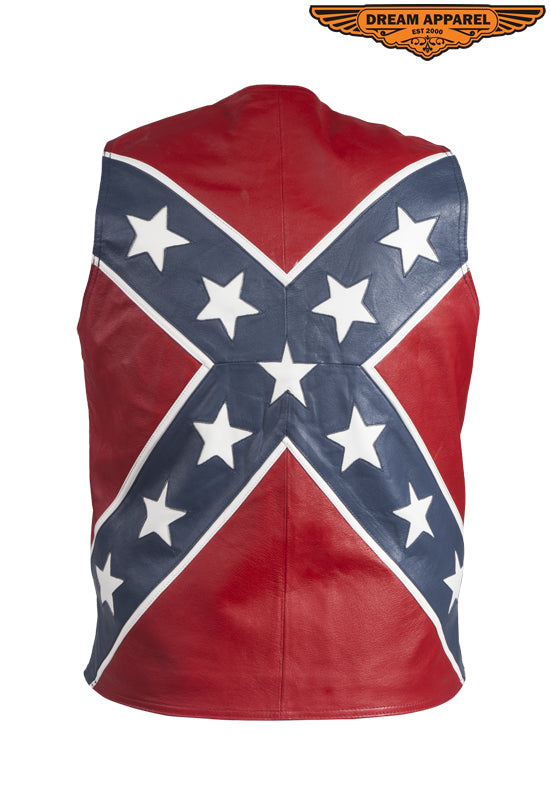 Mens Leather Vest With Rebel Flag - Image 3