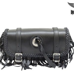 Dream Apparel Leather Motorcycle Tool Bag with Braid, Fringes, and Concho
